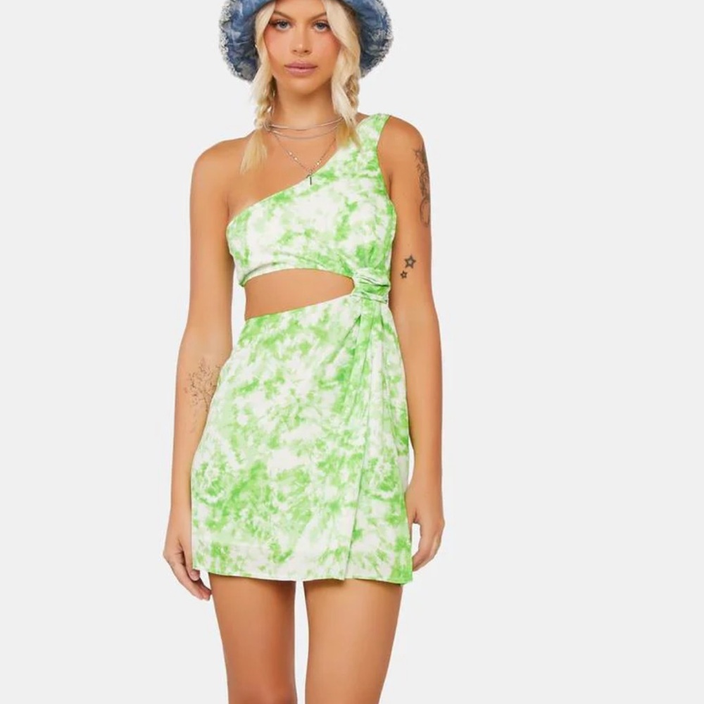 For Love And Lemons Lime Tie-Dye Mini Dress